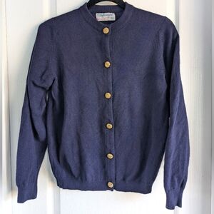 Vintage Ballantyne Navy Royal Blue Scottish Cashmere Cardigan